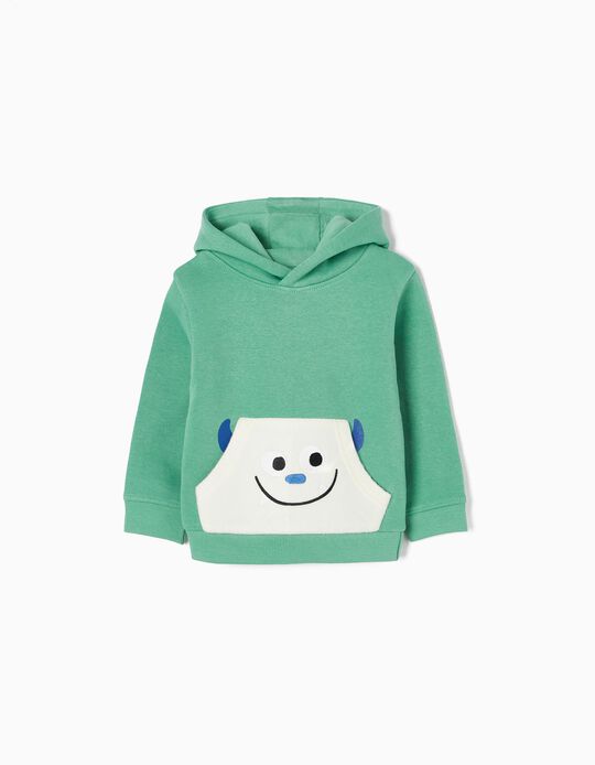 Brushed Cotton Sweatshirt with Hood for Baby Boys 'Monster', Aqua Green