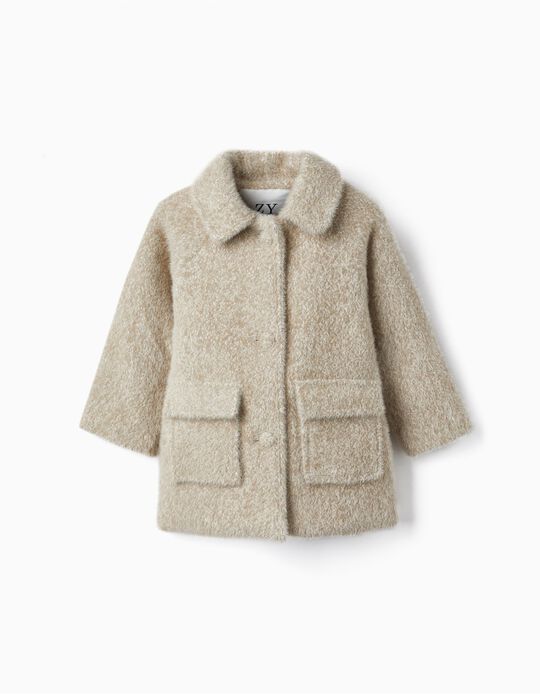 Fur Coat with Pockets for Baby Girl, Light Beige