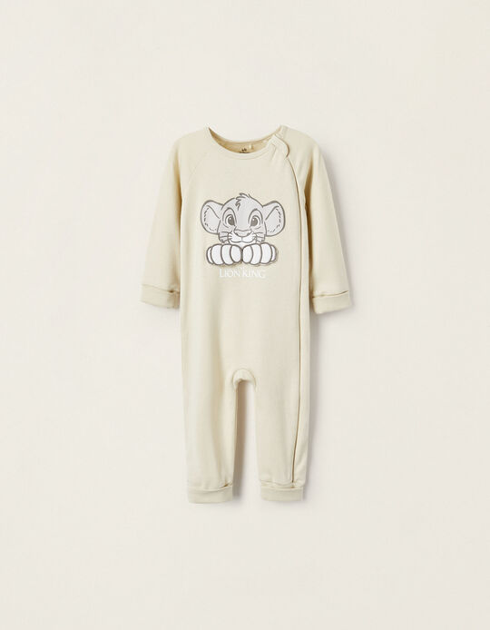 Cotton Babygrow with 3D Paw Prints for Baby Boy 'Lion King', Beige