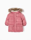 Quilted Parka with Sherpa Lining and Hood for Girls, Pink