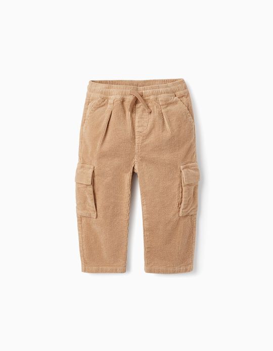 Corduroy Cargo Trousers for Baby Boys, Beige
