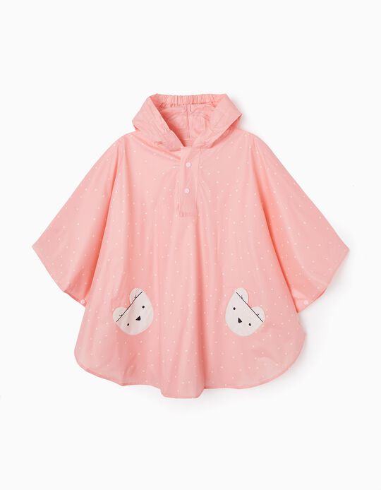 Poncho Rain Cape for Girls 'Teddy Bear', Pink