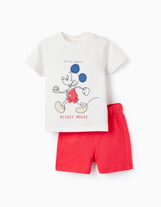 T-Shirt + Cotton Shorts for Baby Boys 'Mickey', White/Red