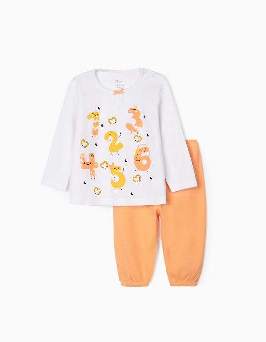Pyjamas for Baby Girls, 'Numbers', White/Orange