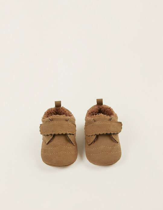 Suedette and Sherpa Shoes for Newborn Baby Boys, Brown