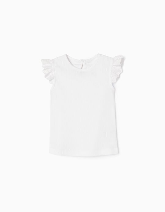 Cotton Sleeveless T-shirt for Baby Girls, White