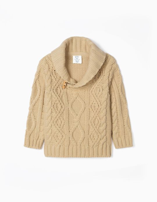 Braided Knit Jumper for Baby Boys, Beige