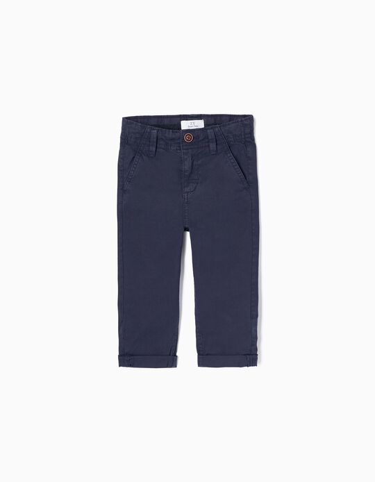 Cotton Chino Trousers for Baby Boys, Dark Blue