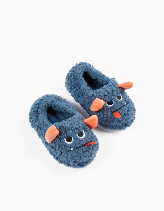 Zapatillas de Casa de Sherpa para Niño 'Monstruo', Azul/Naranja