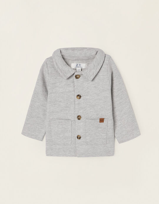 Brushed Cotton Jacket for Newborn Baby Boys, Grey