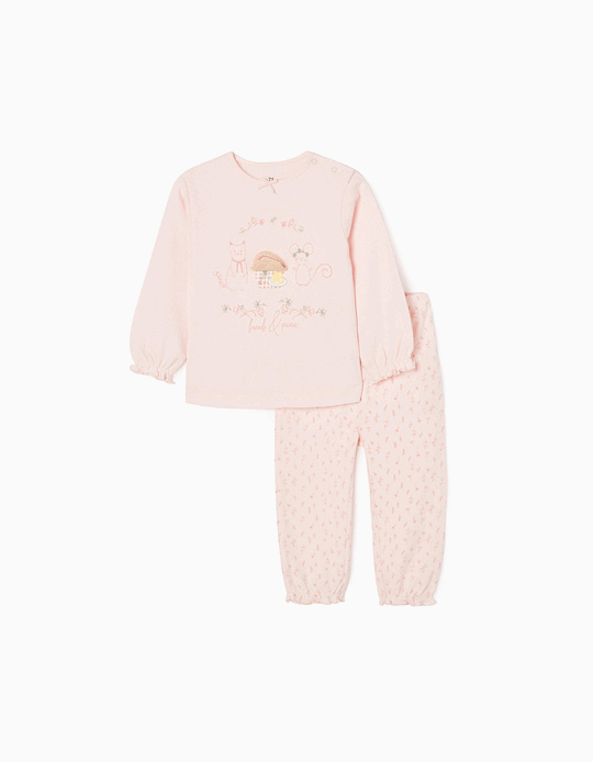 Pijama de Algodón para Bebé Niña 'Gato y Ratón', Rosa