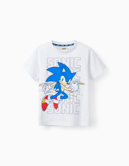 Cotton T-Shirt for Boys 'Sonic', White