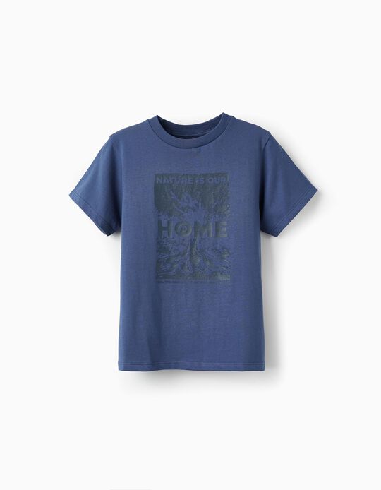 Comprar Online T-Shirt de Algodão para Menino 'Nature is our Home', Azul Escuro