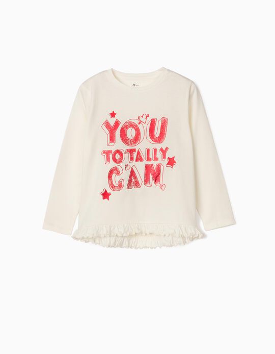 Long Sleeve Top for Girls, 'You Totally Can', White