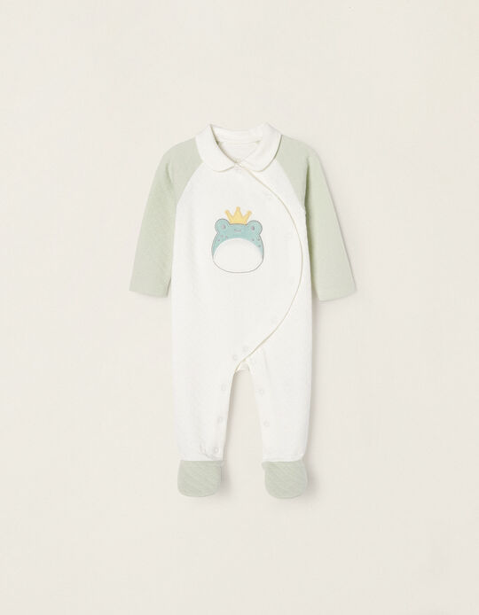 Cotton Sleepsuit for Babies and Newborns 'Frog', Green/White