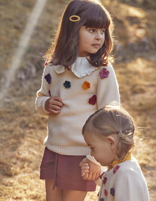 Chunky Knit Jumper Cardigan for Girls, Beige