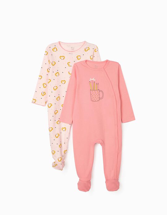 2 Sleepsuits for Baby Girls 'Pencils', Pink