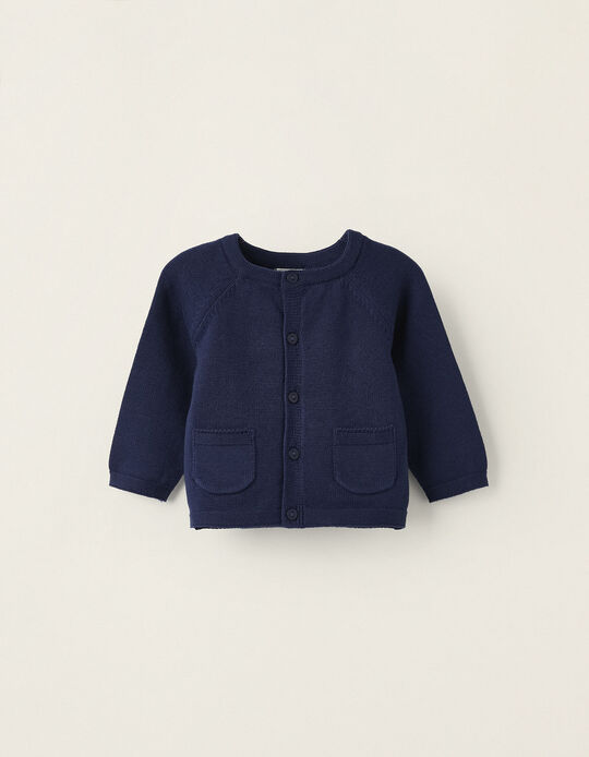 Long Sleeve Knitted Cardigan for Newborn Boys, Dark Blue