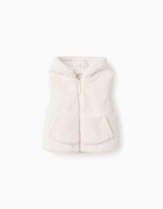 Comprar Online Colete de Pelo com Capuz para Bebé Menina, Branco