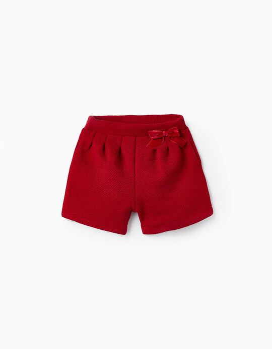 Knitted Shorts with Bow for Girls, Red