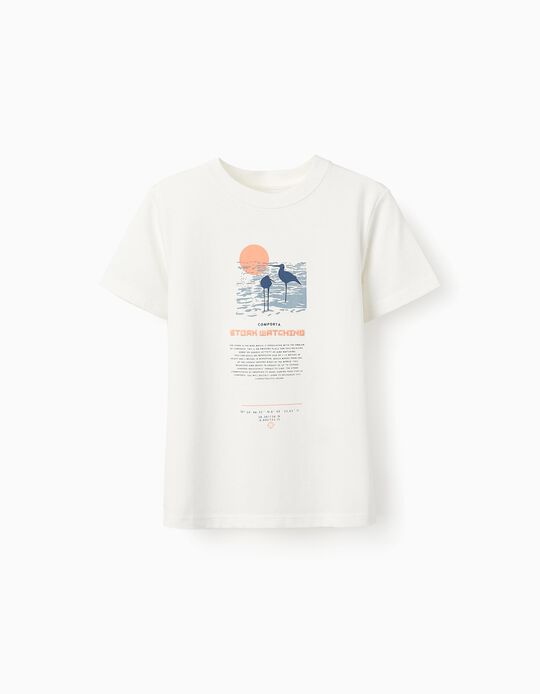 Comprar Online T-shirt de Algodão para Menino 'Cegonha', Branco