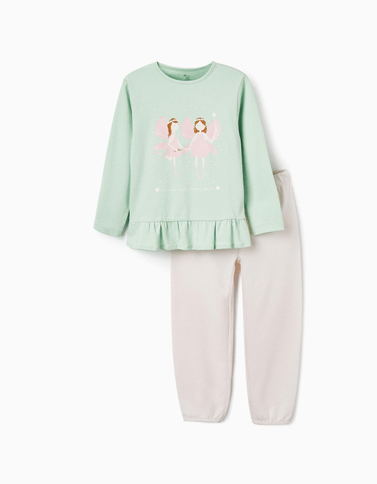 Pyjama en coton pour fille 'Brille dans le noir - Fées', Vert/Rose