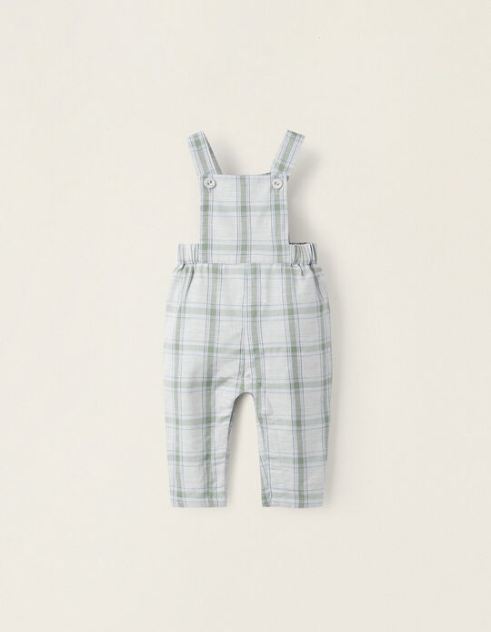 Checkered Cotton Jumpsuit for Newborns, Grey/Green