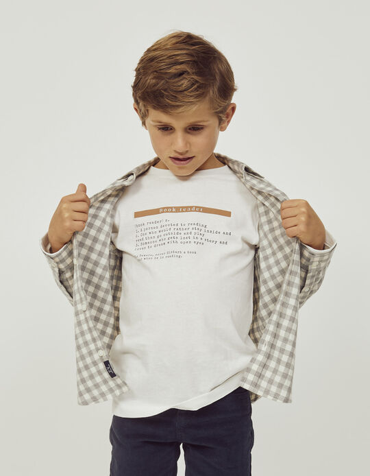 Long Sleeve Cotton T-shirt for Boys 'Book Reader', White