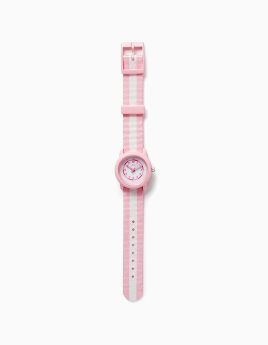 Striped Watch for Girls, Pink/White