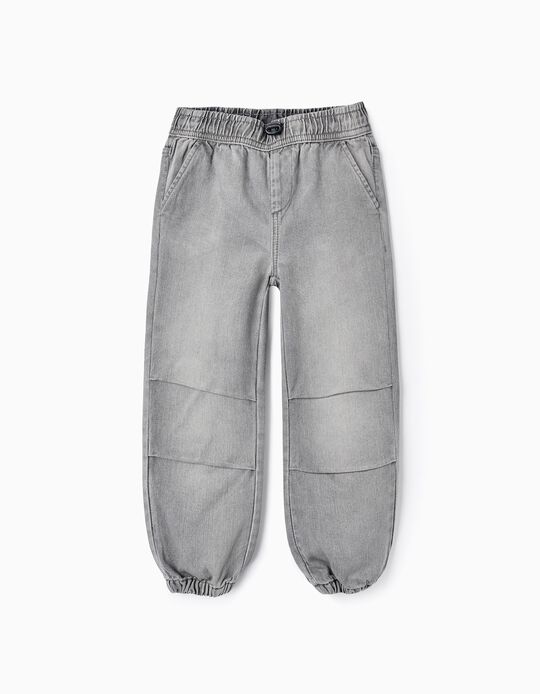 Cotton Denim Trousers for Boys 'Parachute Loose Fit', Grey