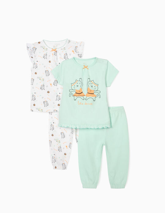 4-Pieces Pyjamas for Baby Girls 'Let's Dance', Aqua Green/White