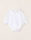Cotton Blouse-Bodysuit with Embroidery for Newborn Baby Girls, White