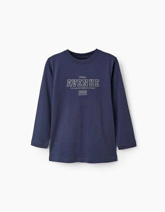 Comprar Online T-shirt de Manga Comprida em Algodão para Menino 'ZY Paris', Azul