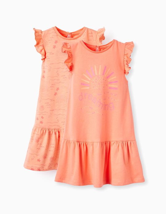 Pack 2 Vestidos de Algodón para Bebé Niña 'Dreaming', Naranja