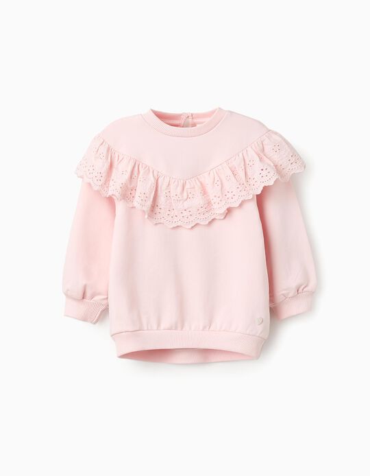 Comprar Online Sweatshirt de Algodão com Folhos para Bebé Menina, Rosa