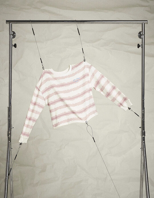 Striped Cotton Jumper for Girls 'Pepe Jeans', Pink/White