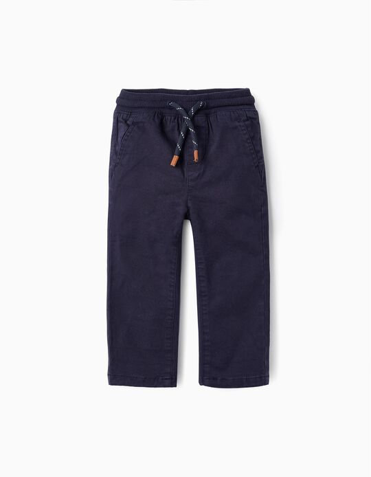 Cotton Twill Trousers for Baby Boy, Dark Blue