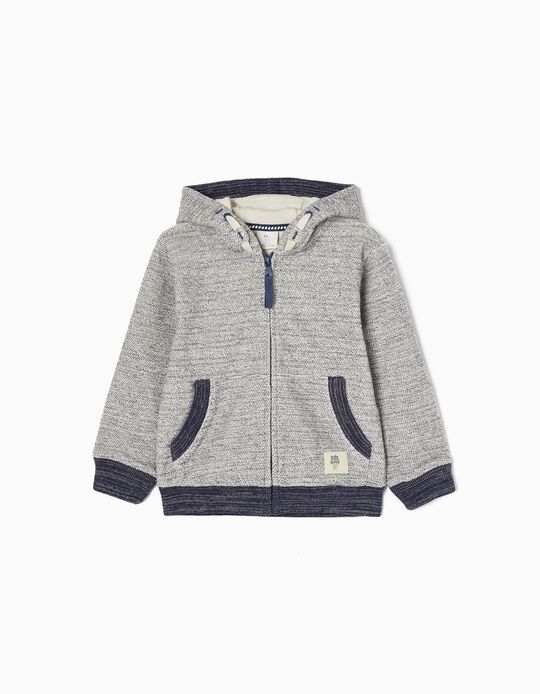 Knitted Jacket with Hood for Boys, Grey/Blue