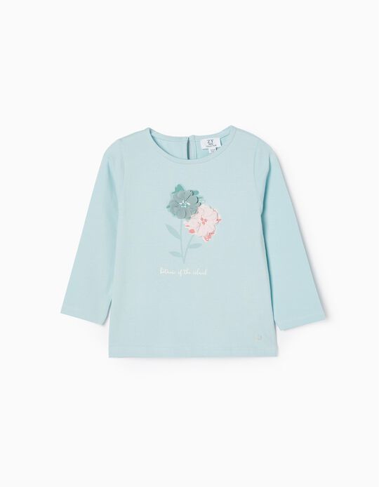 T-shirt com Flores para Bebé Menina, Azul Claro