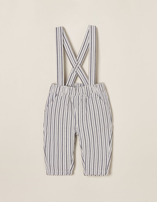 Striped Trousers with Removable Straps, White/Blue