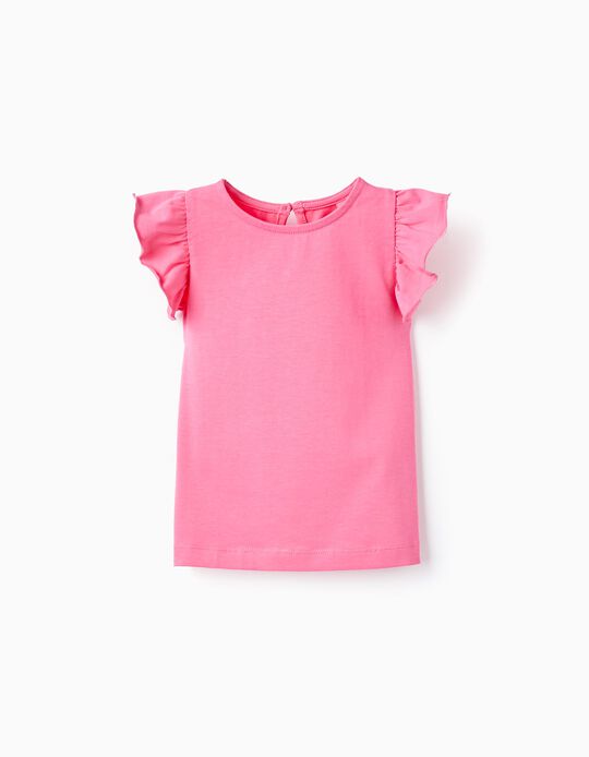 T-shirt de Algodão com Folhos para Bebé Menina, Rosa