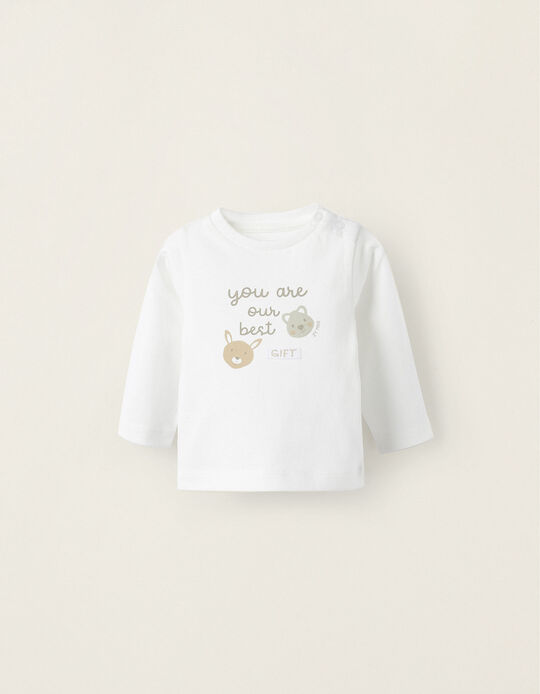 Long Sleeve Cotton T-Shirt for Newborn 'You Are Our Best Gift', White