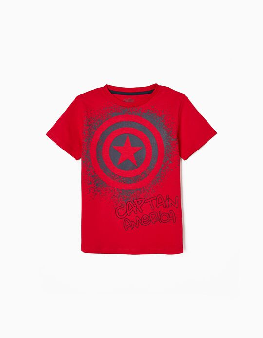 T-shirt em Algodão para Menino 'Captain America', Vermelho