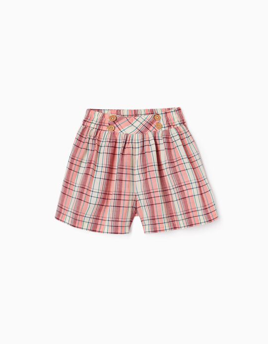 Plaid Cotton Shorts for Girls, Pink/Beige