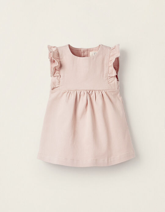 Dress in Twill with Ruffles for Newborn Girls, Light Pink