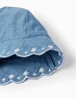 Comprar Online Chapéu em Ganga de Algodão com Bordados para Bebé e Menina, Azul