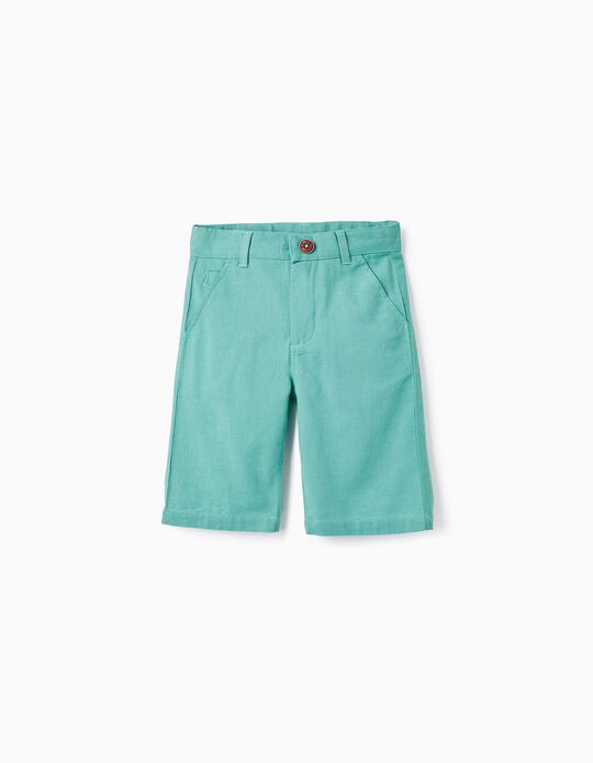 Cotton and Linen Chino Shorts for Boys 'B&S', Green
