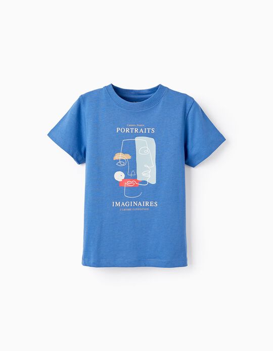 T-Shirt de Algodão para Menino 'Portraits', Azul