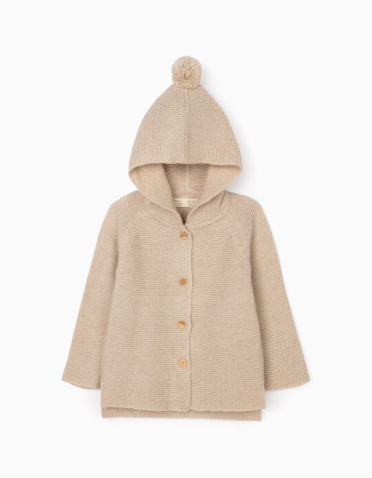 Hooded Cardigan for Baby Girls, Beige