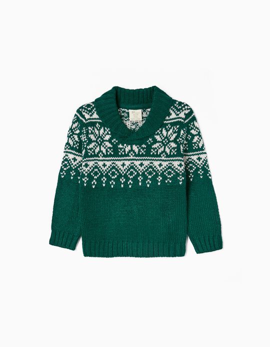 Jumper with Jacquard for Baby Boys, Green/White